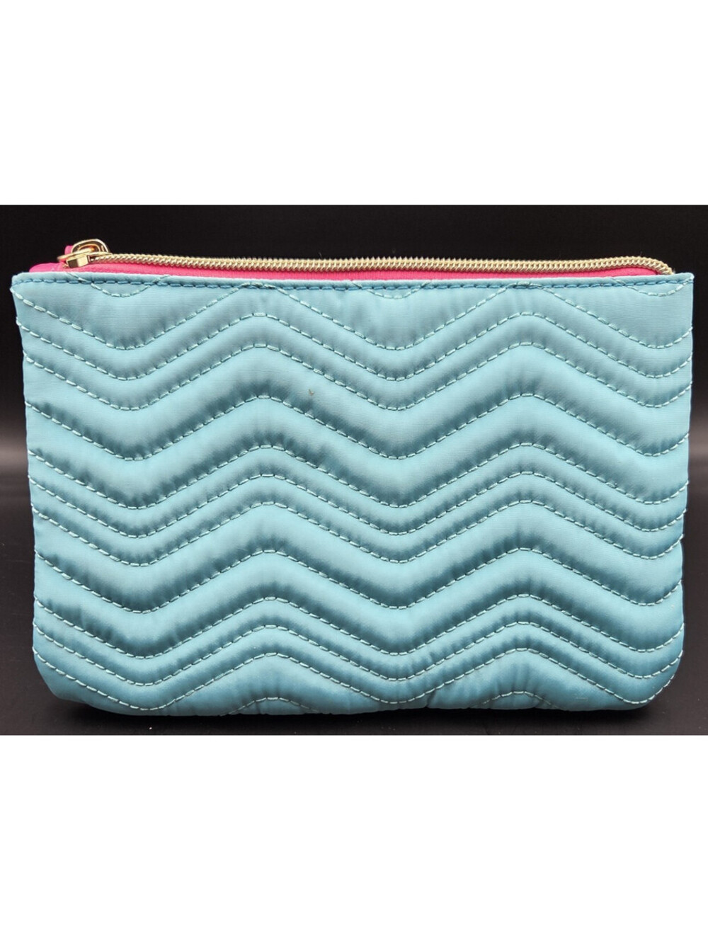 New Cosmetics Travel Bag Turquoise Chevron Pattern Zipper Rose Patten Interior